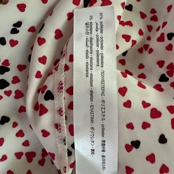 Zara white silken long sleeve button down shirt with red and black hearts NWOT M - Picture 14 of 14